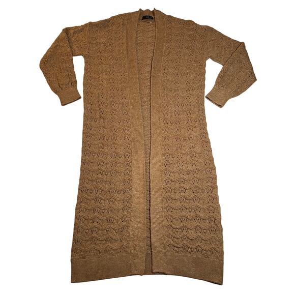 MNG Mango Openwork Knit Long Cardigan Duster Size M Neutral Minimalist Preppy - Picture 5 of 9